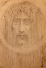 Kahlil Gibran: Portrait of Christ (after Shroud of Turin)?, graphite on paper, c1902-1904